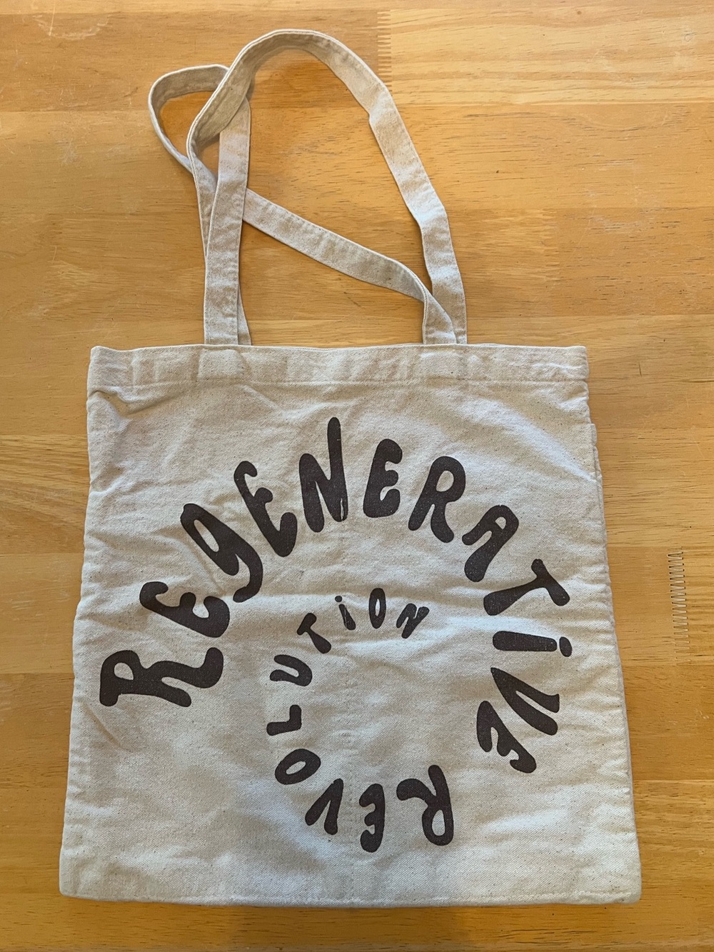 Christy Dawn Beige Canvas Tote with Brown Regenerative Print